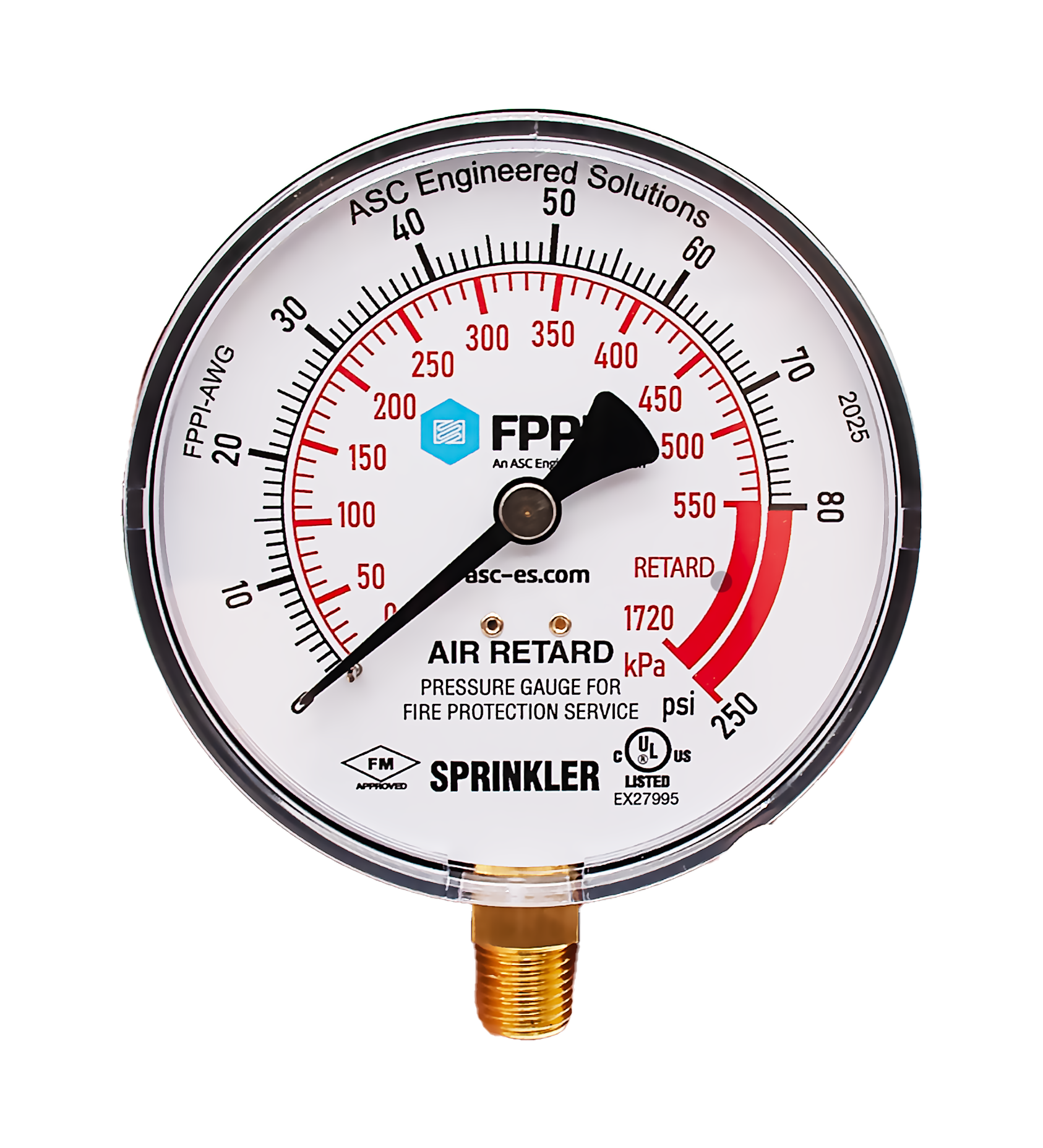 Air Gauge w/Retard, 0-80-250 psi, 1/4" NPT (2025)